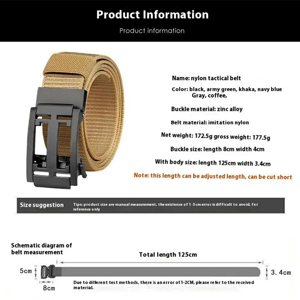 SN-P105 3.4cm Outdoor Men Waistband Imitation Nylon Tactical Belt with Zinc Alloy Automatic Buckle, Length: 125cm - Black - 4