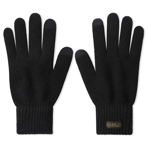 GOLOVEJOY DZ153 1 Pair Winter Outdoor Cycling Warm Wool Gloves Unisex Touch Screen Full Finger Knitted Gloves - Black L - 1