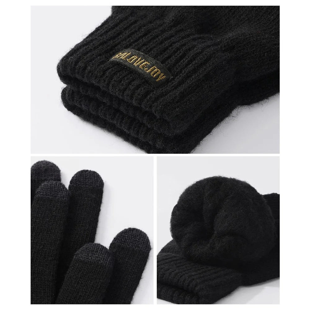 GOLOVEJOY DZ153 1 Pair Winter Outdoor Cycling Warm Wool Gloves Unisex Touch Screen Full Finger Knitted Gloves - Black L - 5