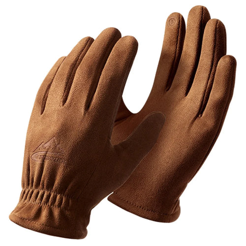 GOLOVEJOY DY55 1 Pair Men Suede Winter Cycling Gloves Touch Screen Full Finger Warm Gloves - Camel L - 1