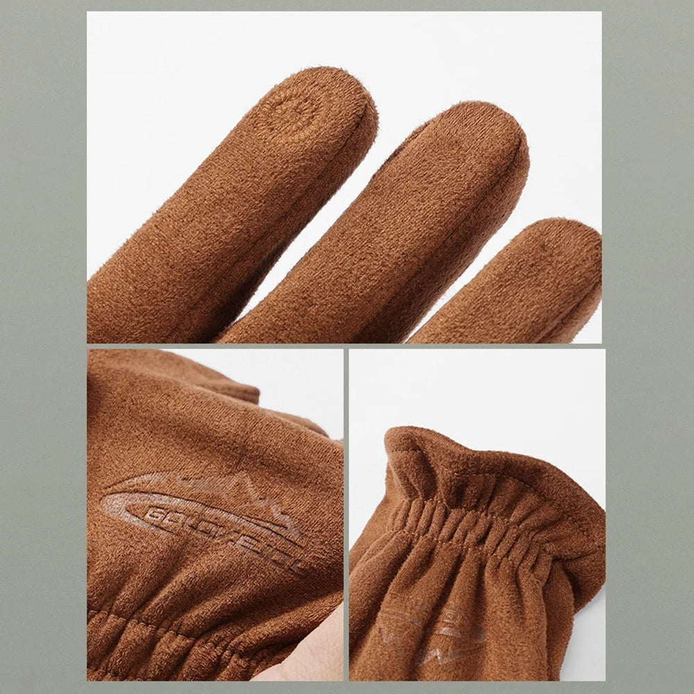 GOLOVEJOY DY55 1 Pair Men Suede Winter Cycling Gloves Touch Screen Full Finger Warm Gloves - Camel L - 5
