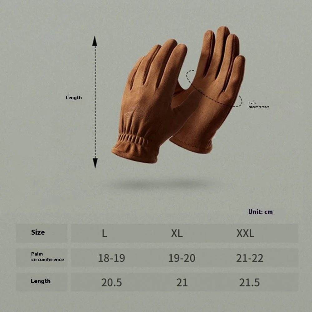 GOLOVEJOY DY55 1 Pair Men Suede Winter Cycling Gloves Touch Screen Full Finger Warm Gloves - Camel L - 6