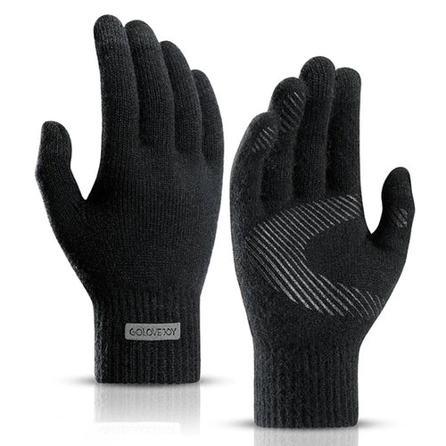 GOLOVEJOY DZ118 1 Pair Men Winter Outdoor Cycling Warm Gloves Windproof Touch Screen Full Finger Knitted Gloves - Black L - 1