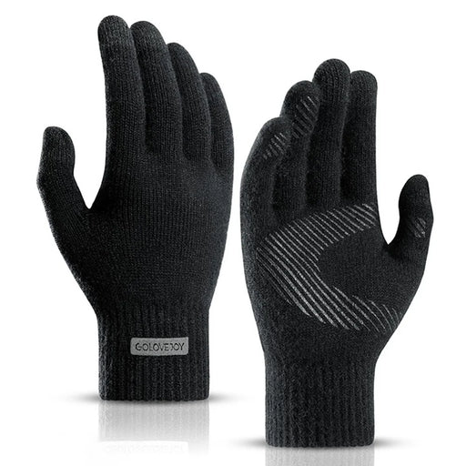 GOLOVEJOY DZ118 1 Pair Men Winter Outdoor Cycling Warm Gloves Windproof Touch Screen Full Finger Knitted Gloves - Black L - 1