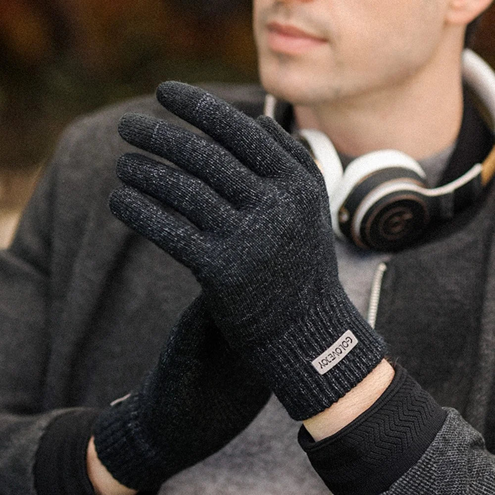 GOLOVEJOY DZ118 1 Pair Men Winter Outdoor Cycling Warm Gloves Windproof Touch Screen Full Finger Knitted Gloves - Black L - 4