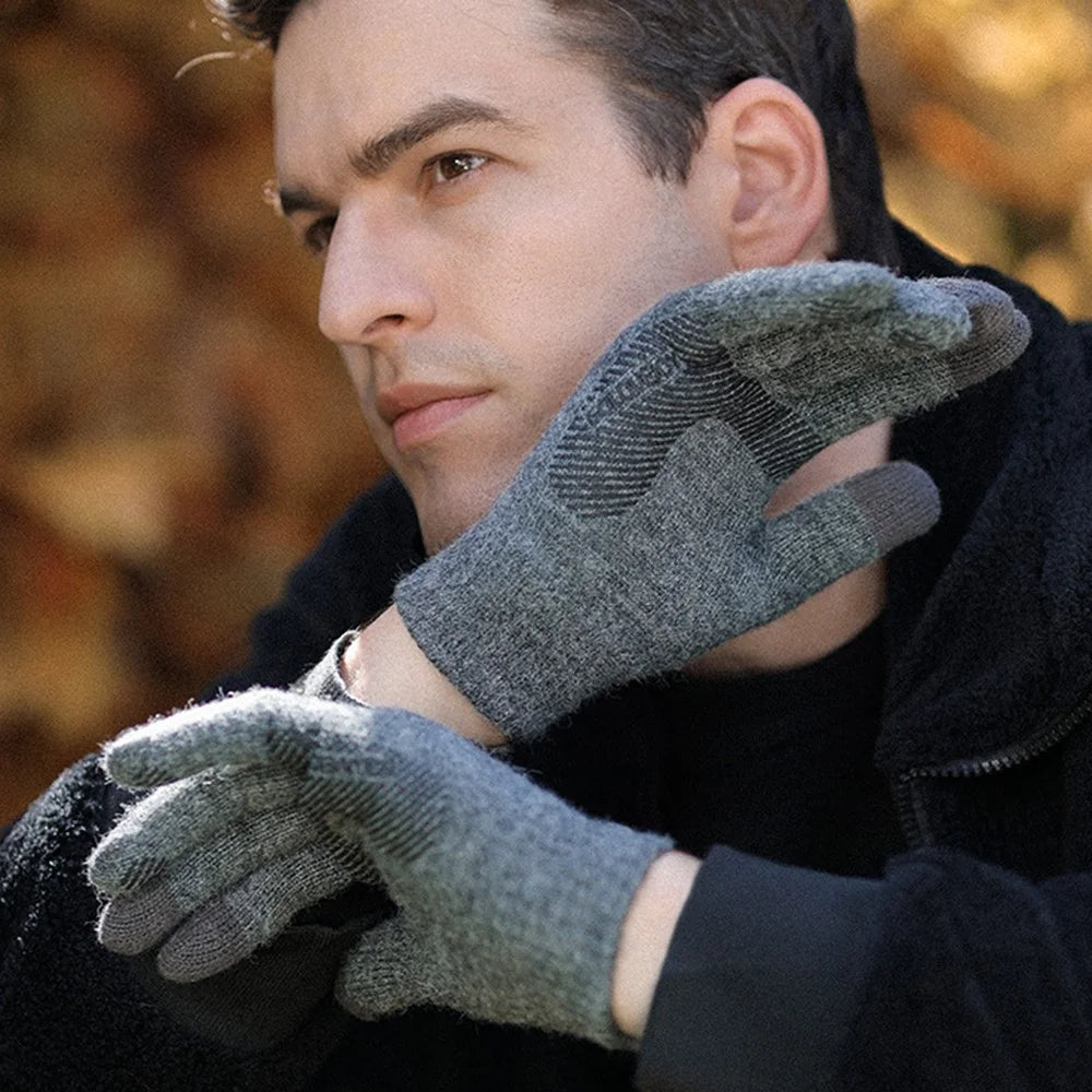 GOLOVEJOY DZ118 1 Pair Men Winter Outdoor Cycling Warm Gloves Windproof Touch Screen Full Finger Knitted Gloves - Black L - 5