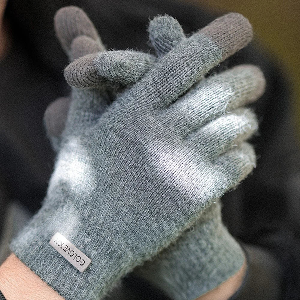 GOLOVEJOY DZ118 1 Pair Men Winter Outdoor Cycling Warm Gloves Windproof Touch Screen Full Finger Knitted Gloves - Black L - 7