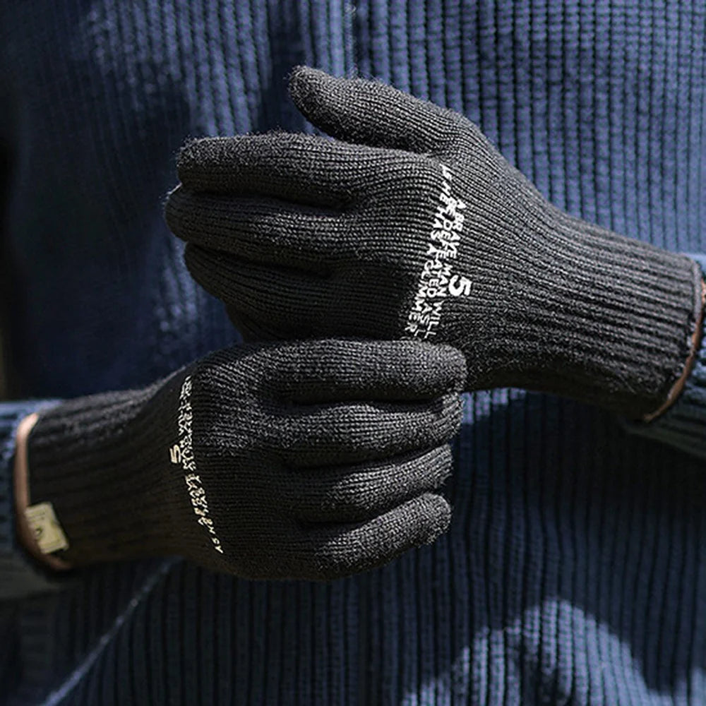 GOLOVEJOY DZ143 1 Pair Retro Winter Outdoor Cycling Warm Knitted Gloves Windproof Touch Screen Full Finger Gloves - Black L - 1
