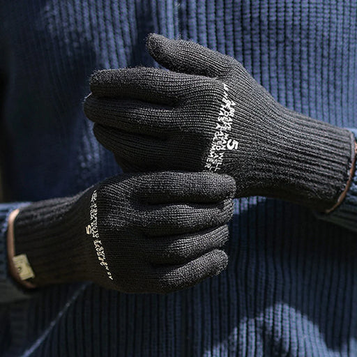GOLOVEJOY DZ143 1 Pair Retro Winter Outdoor Cycling Warm Knitted Gloves Windproof Touch Screen Full Finger Gloves - Black L - 1