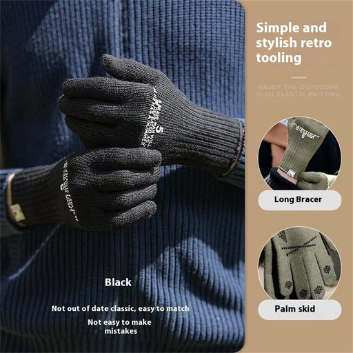 GOLOVEJOY DZ143 1 Pair Retro Winter Outdoor Cycling Warm Knitted Gloves Windproof Touch Screen Full Finger Gloves - Black L - 2