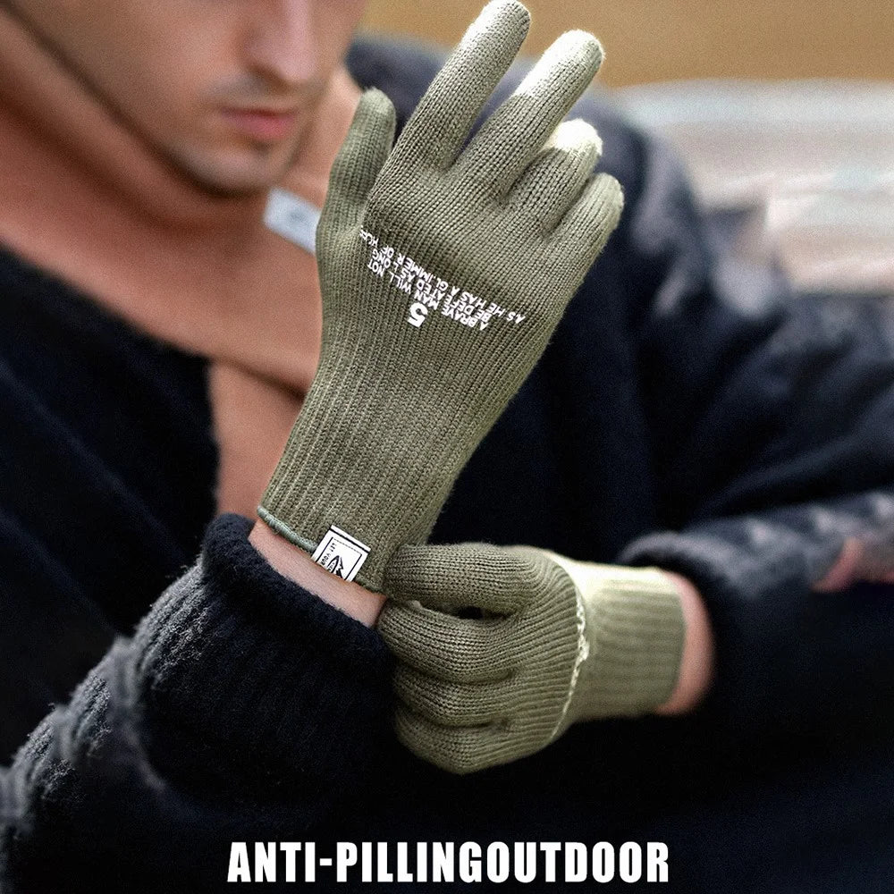 GOLOVEJOY DZ143 1 Pair Retro Winter Outdoor Cycling Warm Knitted Gloves Windproof Touch Screen Full Finger Gloves - Black L - 3