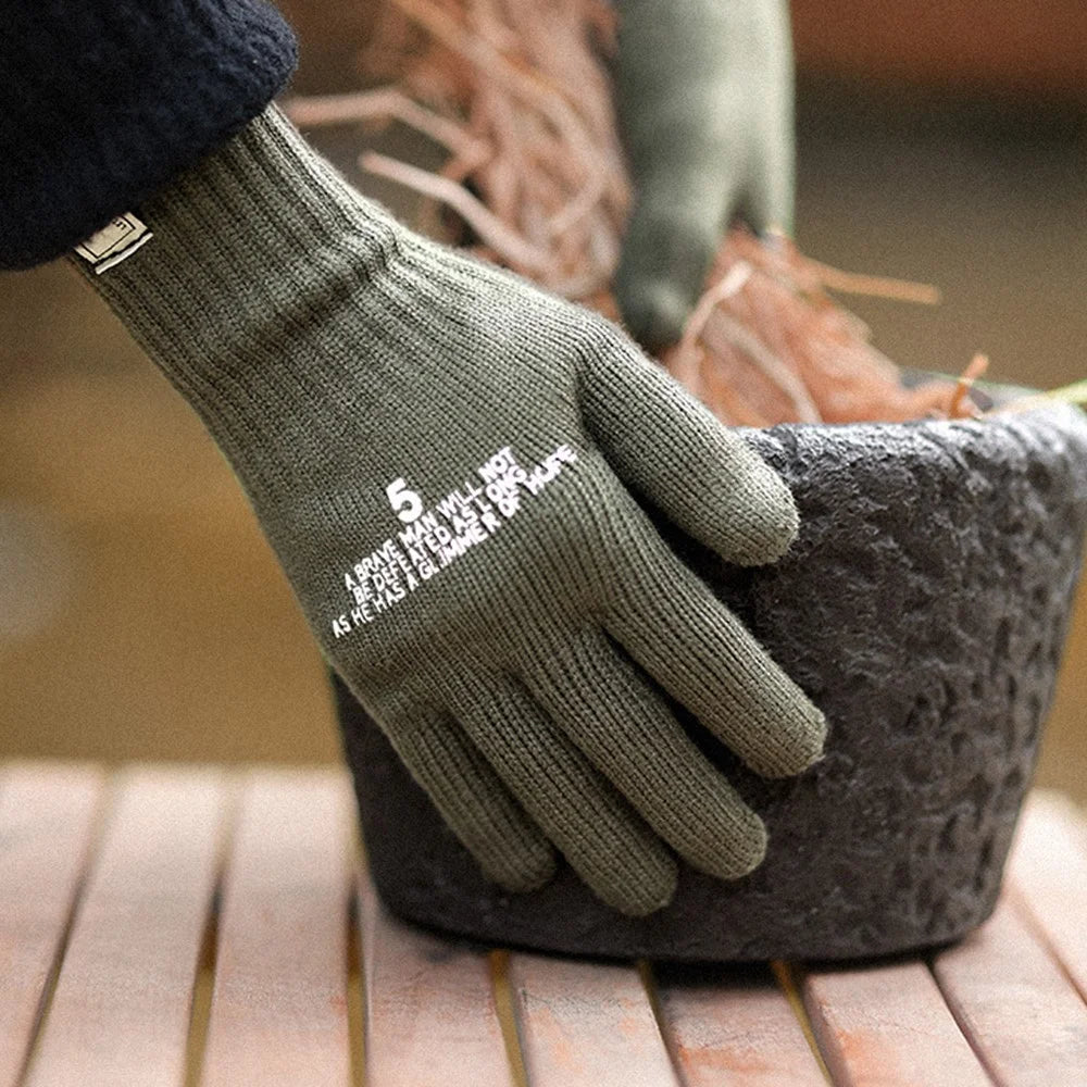 GOLOVEJOY DZ143 1 Pair Retro Winter Outdoor Cycling Warm Knitted Gloves Windproof Touch Screen Full Finger Gloves - Black L - 5