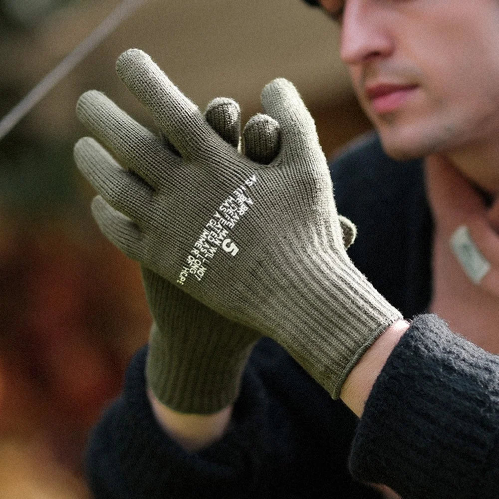GOLOVEJOY DZ143 1 Pair Retro Winter Outdoor Cycling Warm Knitted Gloves Windproof Touch Screen Full Finger Gloves - Black L - 6
