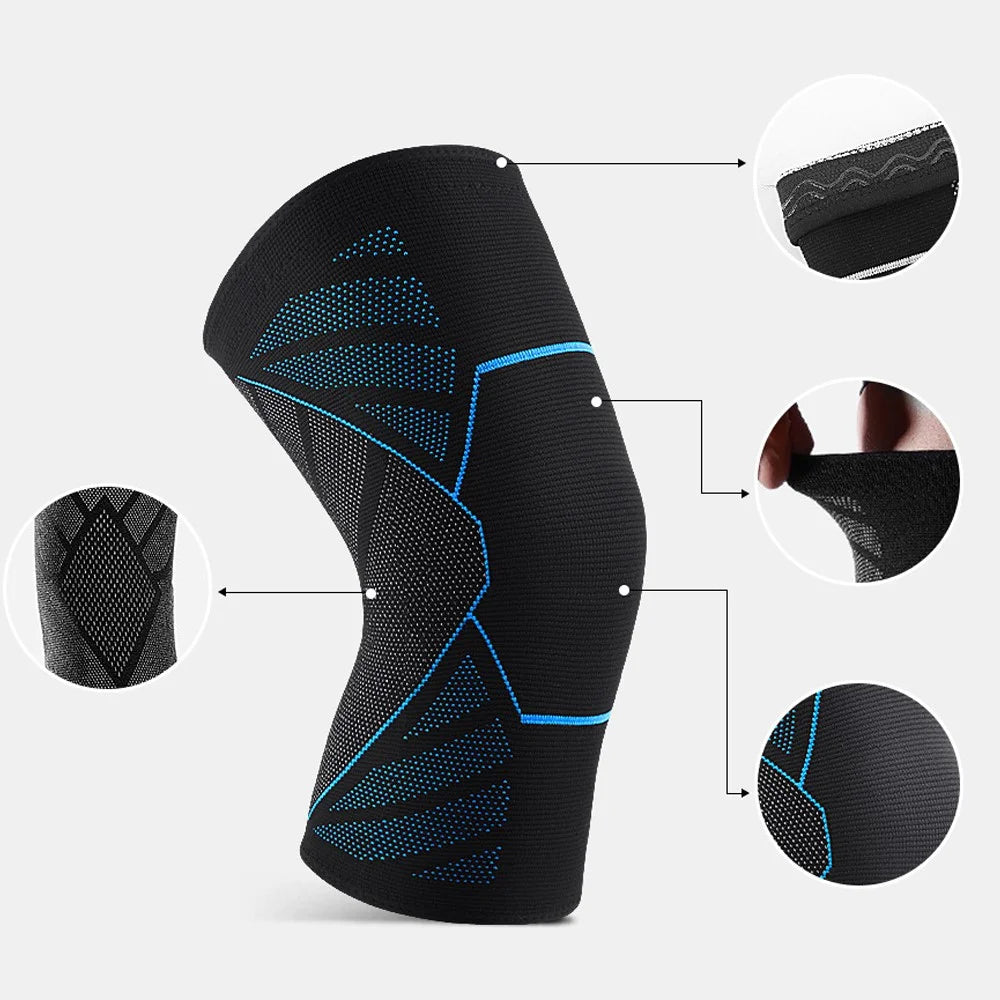KYNCILOR AB031 1/Pc Knee Compression Sleeve for Men/Women Non-slip Knee Support Brace for Running Hiking Basketball Breathable Protective Knee Pads for Joint Pain Relief - Black  / Blue / M - 4