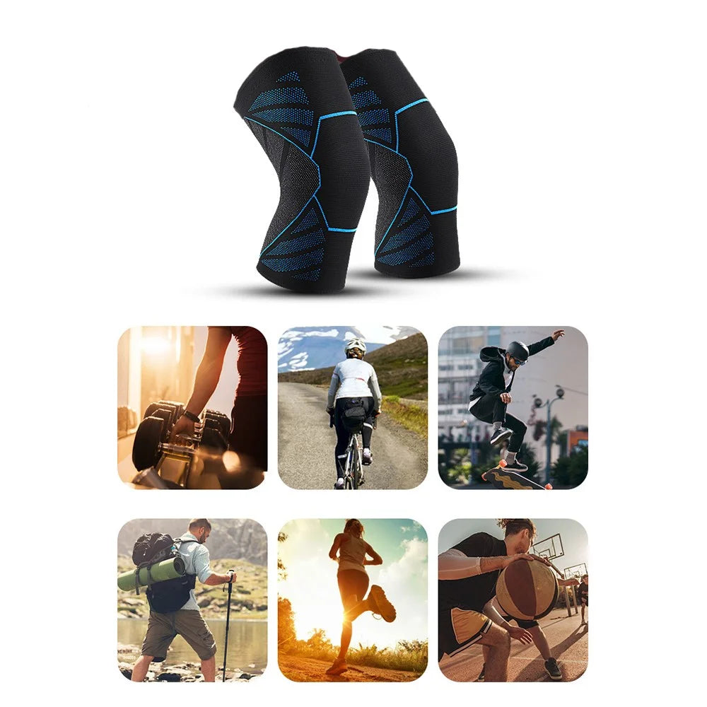 KYNCILOR AB031 1/Pc Knee Compression Sleeve for Men/Women Non-slip Knee Support Brace for Running Hiking Basketball Breathable Protective Knee Pads for Joint Pain Relief - Black  / Blue / M - 5