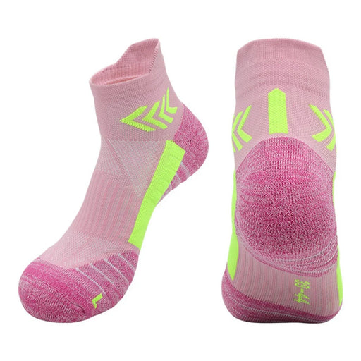 PORFIN JCB3009 1 Pair Breathable Low Cut Compression Running Socks for Men Women Marathon Cycling L Size 39-44 - Pink and Fluorescent Green - 1