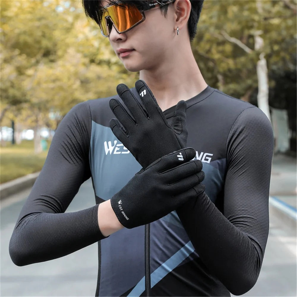 WEST BIKING YP0211260 1 Pair Outdoor Cycling Gloves Anti-Skid Breathable Touch Screen Full Finger Gloves - M - 6