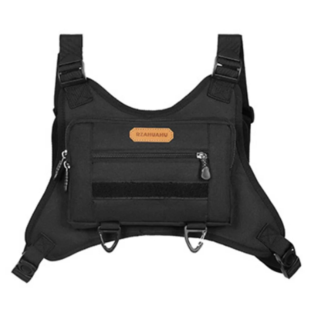 RZAHUAHU Waterproof Outdoor Bicycle Cycling Running Chest Bag 600D Oxford Cloth Tactical Vest Bag - Black - 1