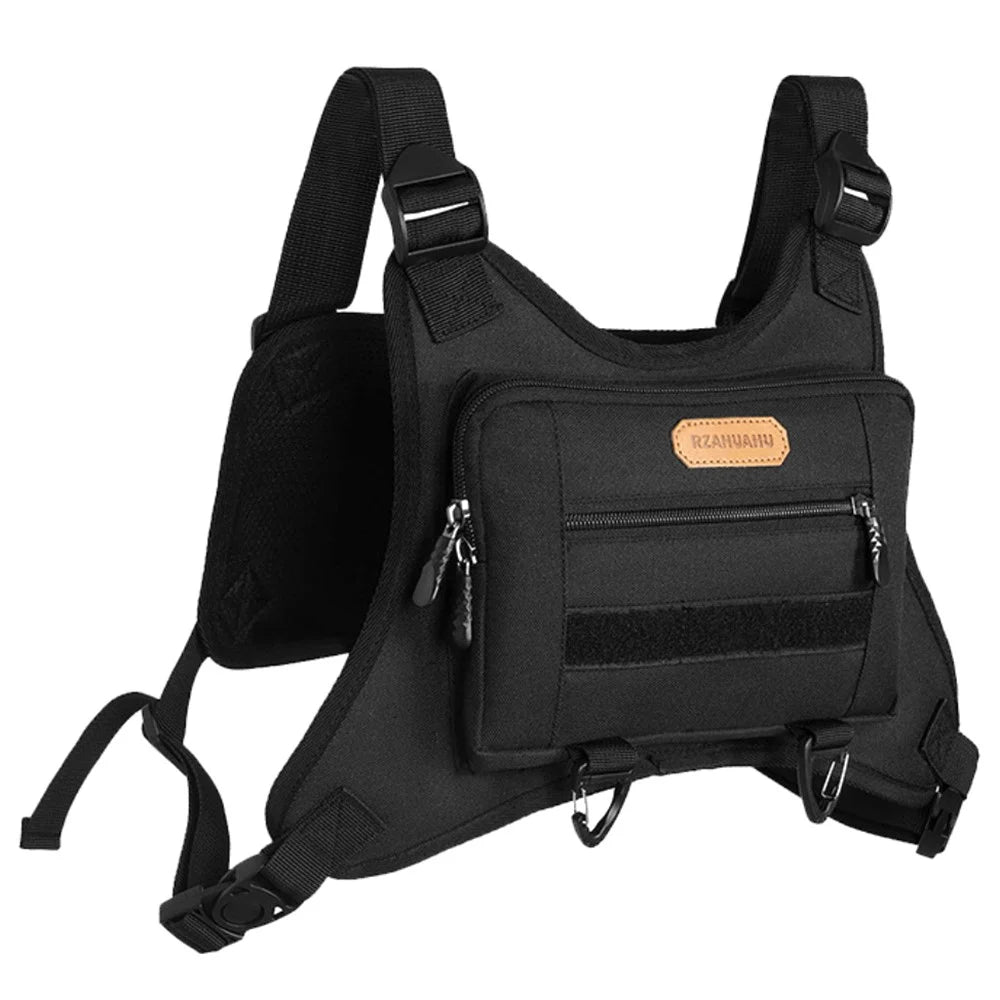 RZAHUAHU Waterproof Outdoor Bicycle Cycling Running Chest Bag 600D Oxford Cloth Tactical Vest Bag - Black - 2