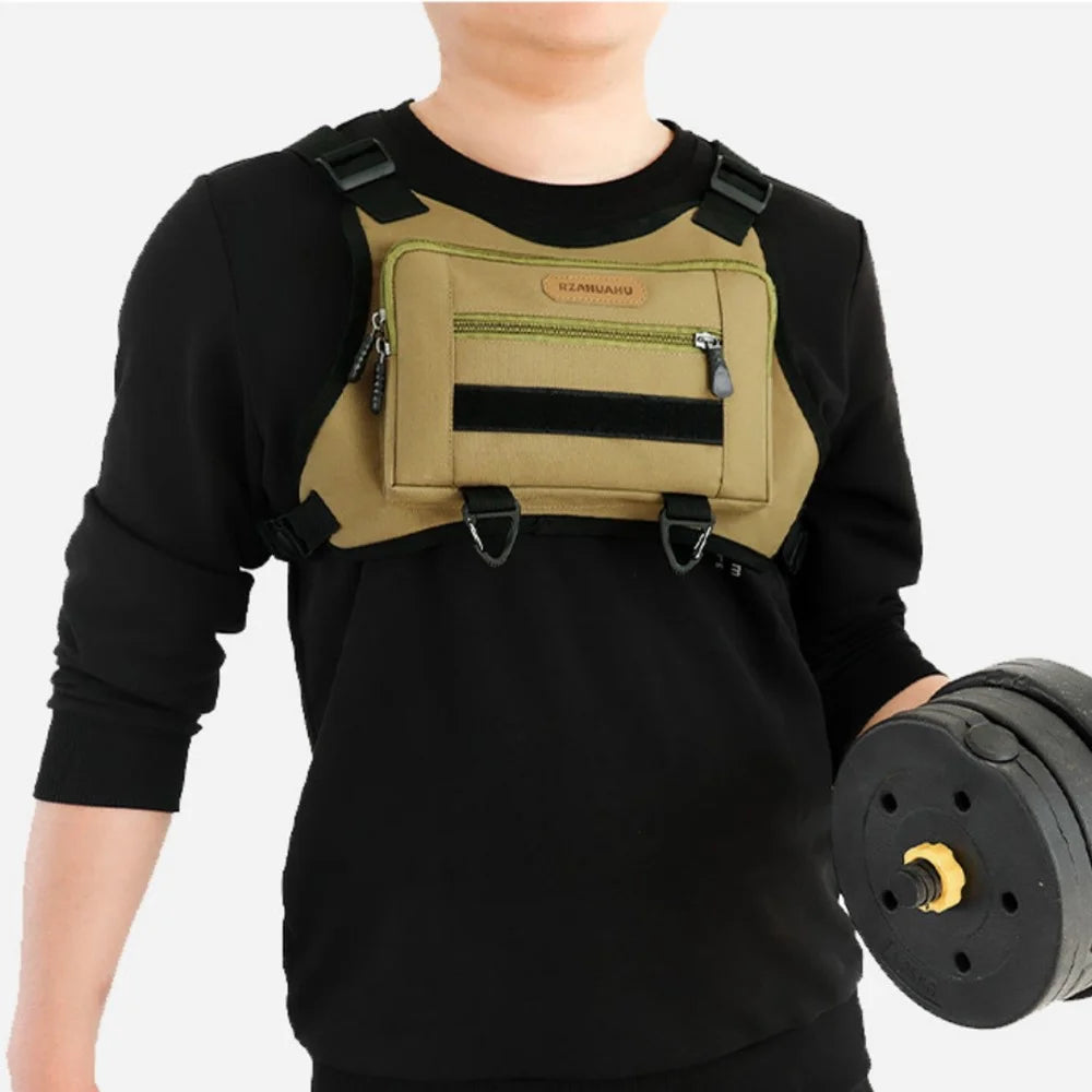 RZAHUAHU Waterproof Outdoor Bicycle Cycling Running Chest Bag 600D Oxford Cloth Tactical Vest Bag - Black - 5