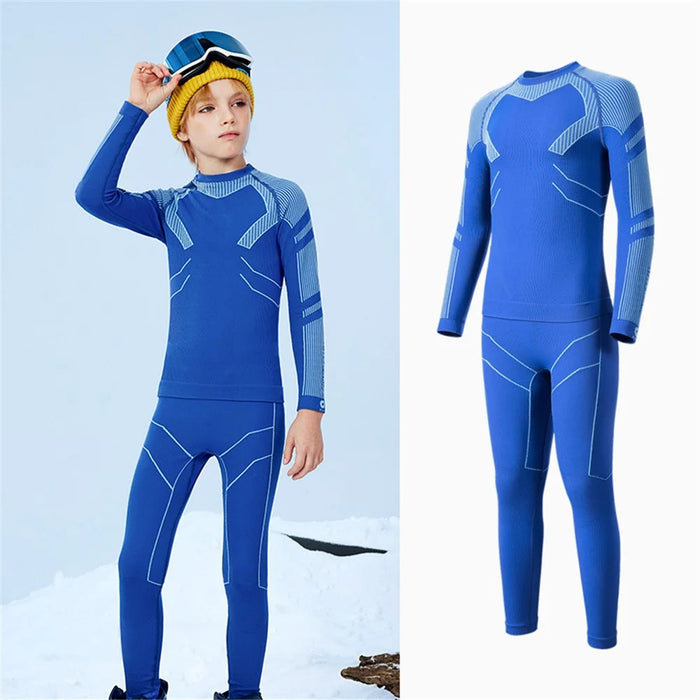 GOLOVEJOY SGY10 Children Outdoor Sports Skiing Seamless Warm Bottoming Suit Kids Ski Quick-Drying Top + Pants - Sapphire Blue S - 1