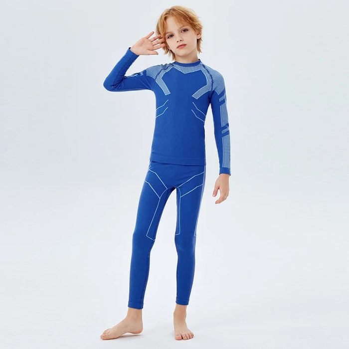 GOLOVEJOY SGY10 Children Outdoor Sports Skiing Seamless Warm Bottoming Suit Kids Ski Quick-Drying Top + Pants - Sapphire Blue S - 3
