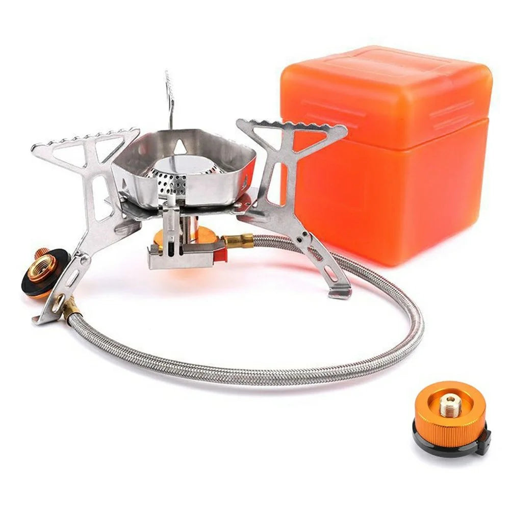 Outdoor Camping Picnic BBQ Windproof Blue Flame Stove Gas Burner with Gas Tank Adapter - 1