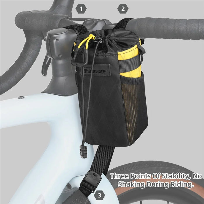RHINOWALK Wilderness Series 1L Waterproof Nylon Thermal Insulated Water Bottle Bag Bike Stem Bag - Black+Yellow - 3