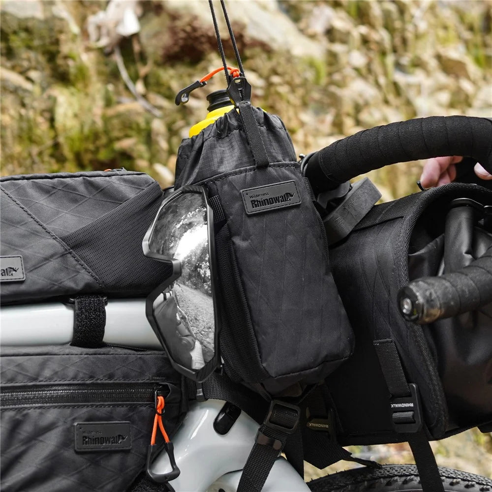 RHINOWALK Wilderness Series 1L Waterproof Nylon Thermal Insulated Water Bottle Bag Bike Stem Bag - Black+Yellow - 4