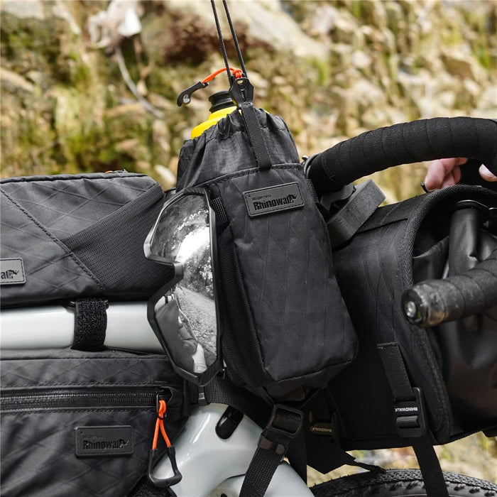RHINOWALK Wilderness Series 1L Waterproof Nylon Thermal Insulated Water Bottle Bag Bike Stem Bag - Black+Yellow - 4