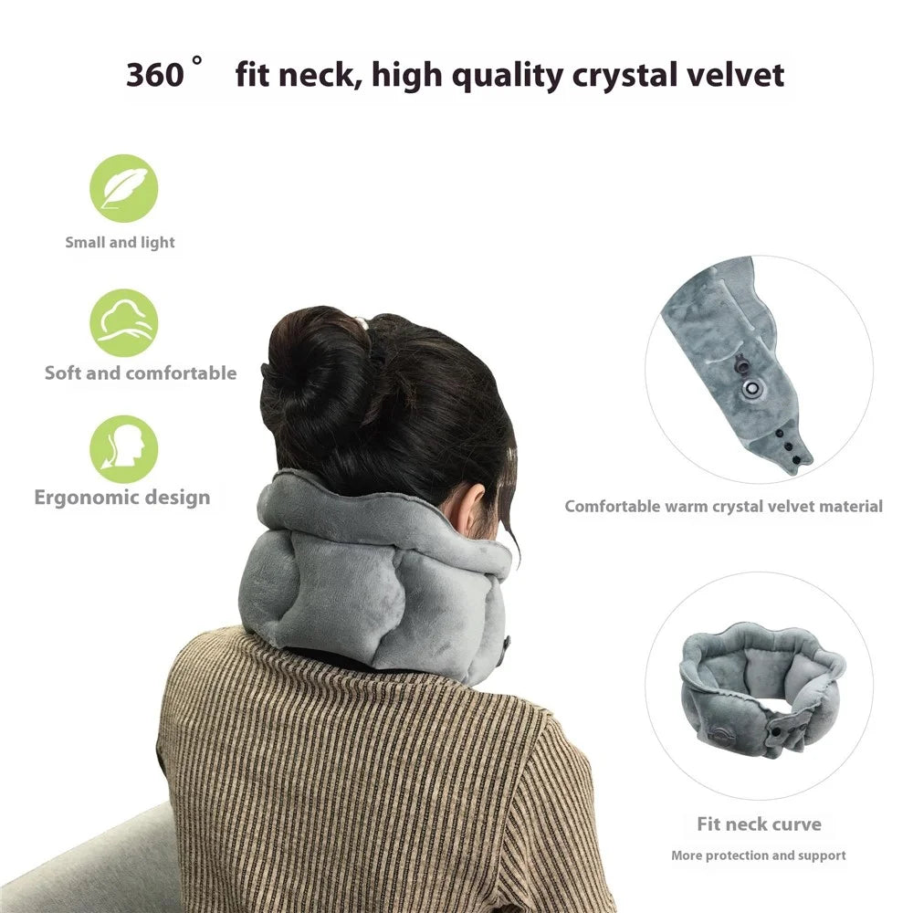 PICTET.FINO RH66 Crystal Velvet Inflatable Neck Pillow Travel-Friendly Portable Neck Pillow - Grey - 3