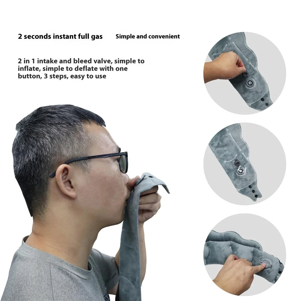 PICTET.FINO RH66 Crystal Velvet Inflatable Neck Pillow Travel-Friendly Portable Neck Pillow - Grey - 4