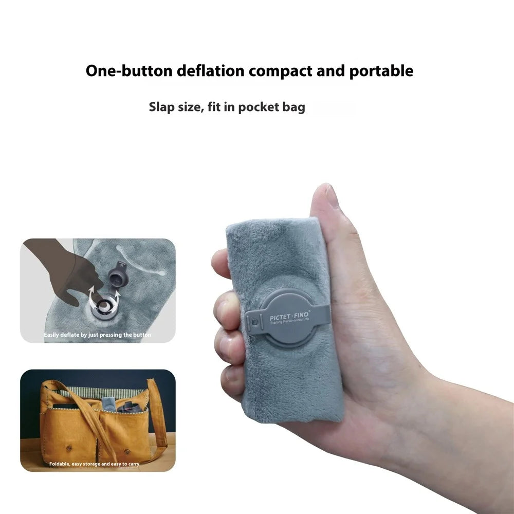 PICTET.FINO RH66 Crystal Velvet Inflatable Neck Pillow Travel-Friendly Portable Neck Pillow - Grey - 5