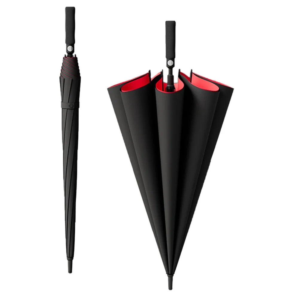 150cm Double Layer Automatic Umbrella Long Handle Umbrella with Sleeve - Black+Red - 1