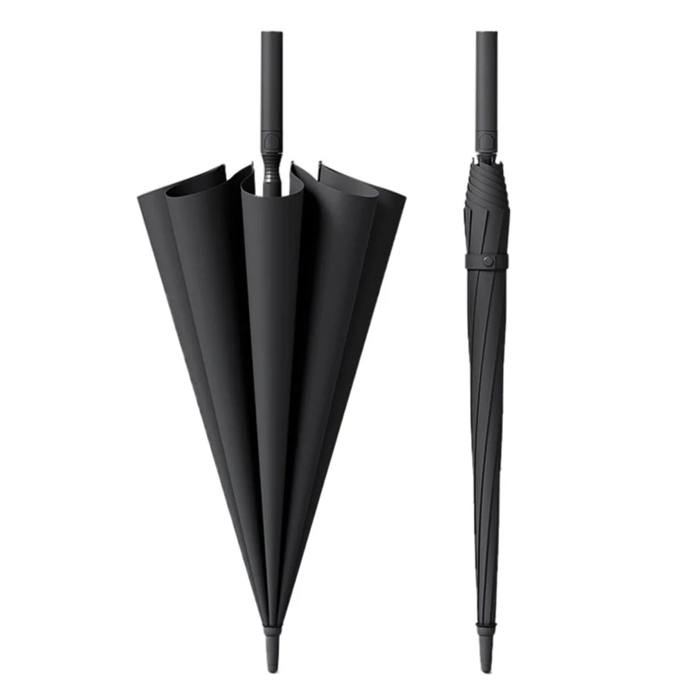 107cm Automatic Long Umbrella 8 Ribs Frosted Handle Umbrella with Sleeve - Black - 1