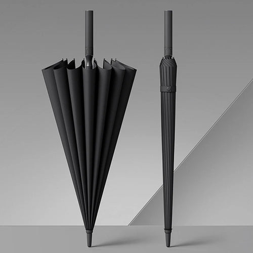 110cm 16 Ribs Semi-Automatic Long Umbrella Frosted Handle Umbrella with Sleeve - Black - 1