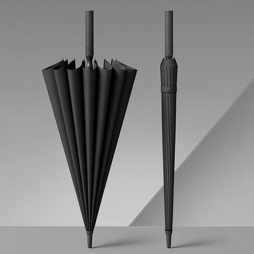 110cm 16 Ribs Semi-Automatic Long Umbrella Frosted Handle Umbrella with Sleeve - Black - 1