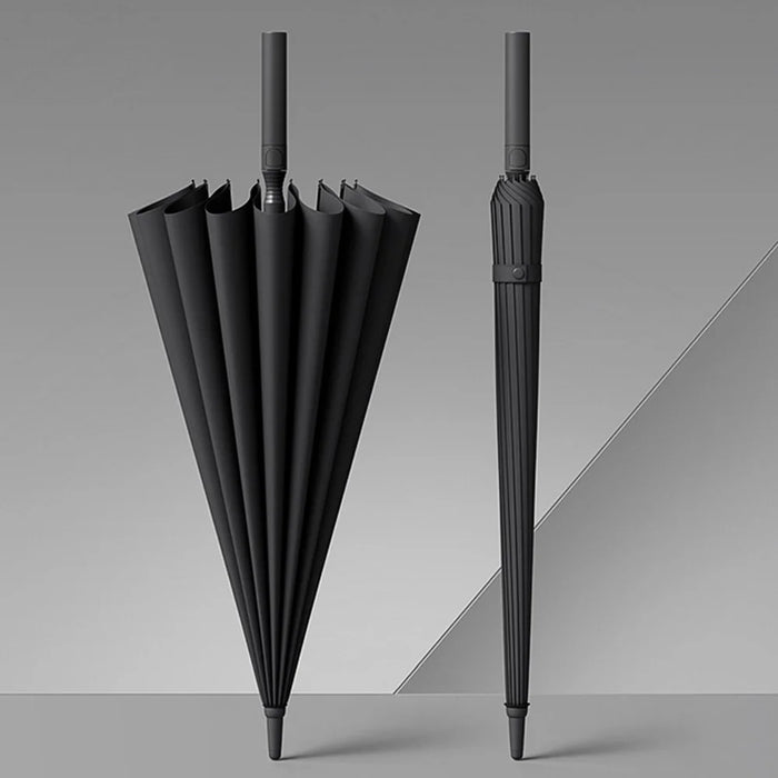 110cm 16 Ribs Semi-Automatic Long Umbrella Frosted Handle Umbrella with Sleeve - Black - 1