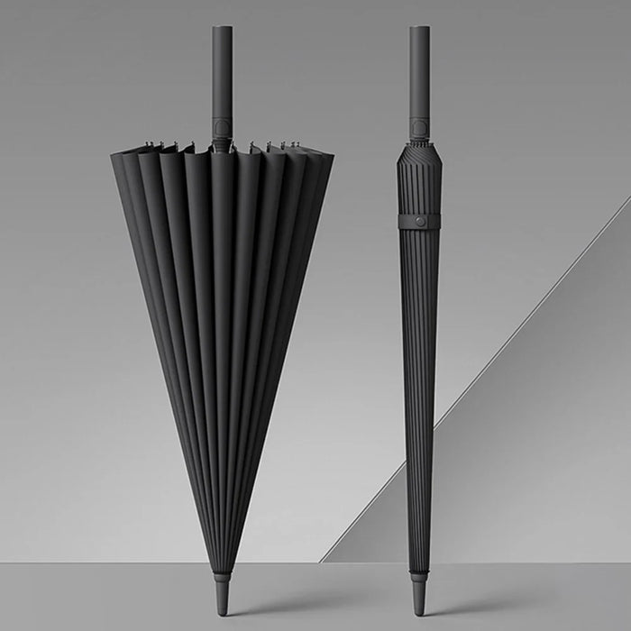 112cm 24 Ribs Semi-Automatic Long Umbrella Frosted Handle Umbrella with Sleeve - Black - 1