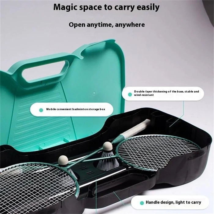 Portable Badminton Net Stand Storage Case with 2 Rackets 2 Shuttlecocks - 2