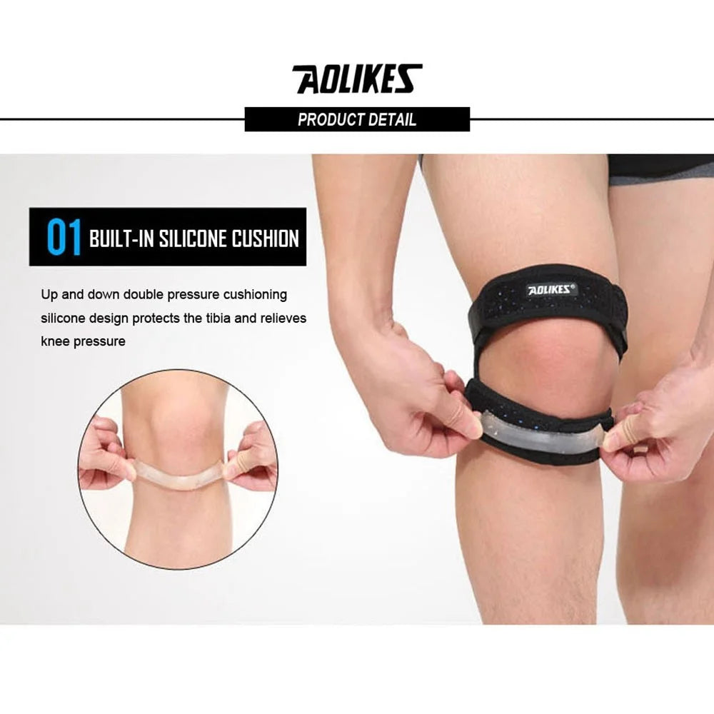 AOLIKES HX-7928 1PC Patella Knee Strap Adjustable Running Hiking Knee Brace Silicone Insert Knee Stabilizer for Men and Women to Prevent Knee Joint Pain - Pink - 6
