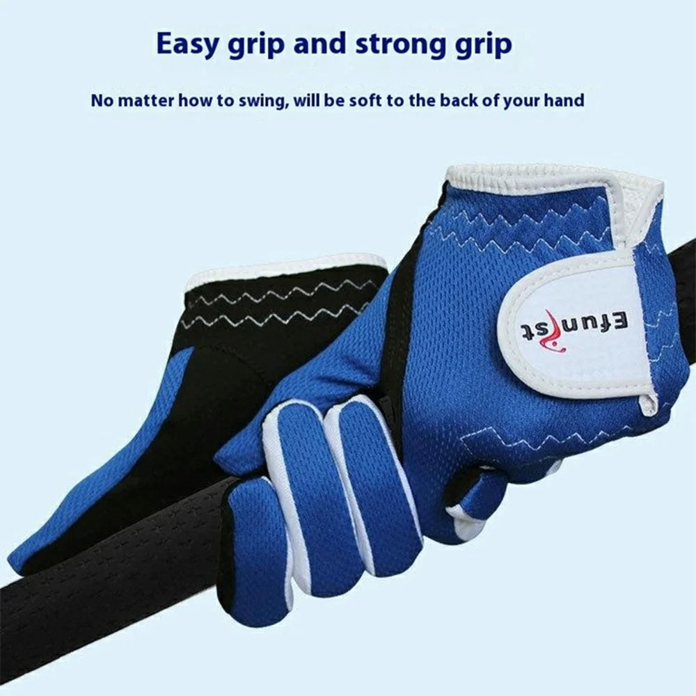 EFUNIST 1 Pair Children Golf Gloves Anti Slip Microfiber Palm Breathable Mesh Gloves for Kids - Blue / Size S - 2