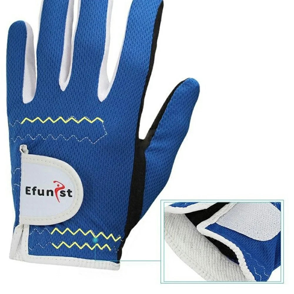 EFUNIST 1 Pair Children Golf Gloves Anti Slip Microfiber Palm Breathable Mesh Gloves for Kids - Blue / Size S - 3