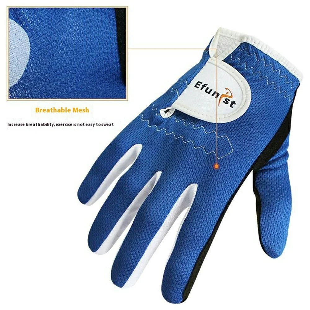 EFUNIST 1 Pair Children Golf Gloves Anti Slip Microfiber Palm Breathable Mesh Gloves for Kids - Blue / Size S - 4