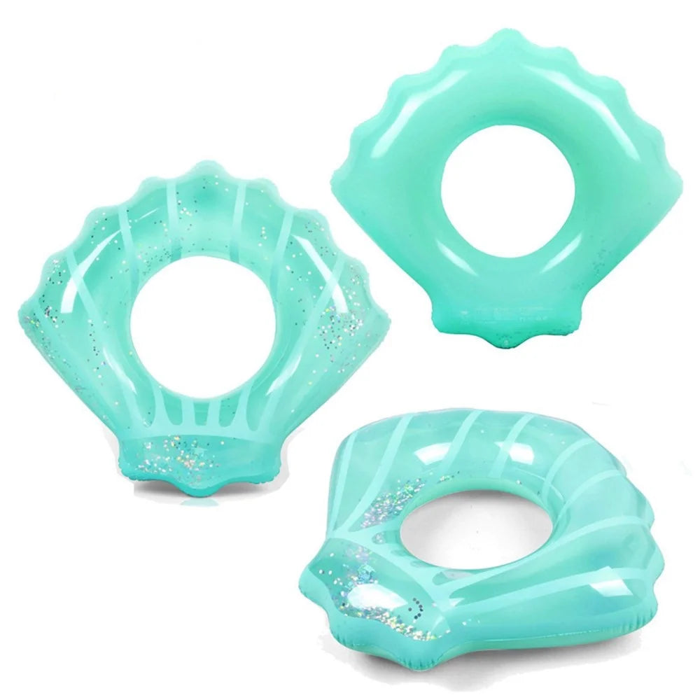 100*110cm PVC Swim Ring Inflatable Sequins Shell Shape Water Float for Children Adults - Blue - 1