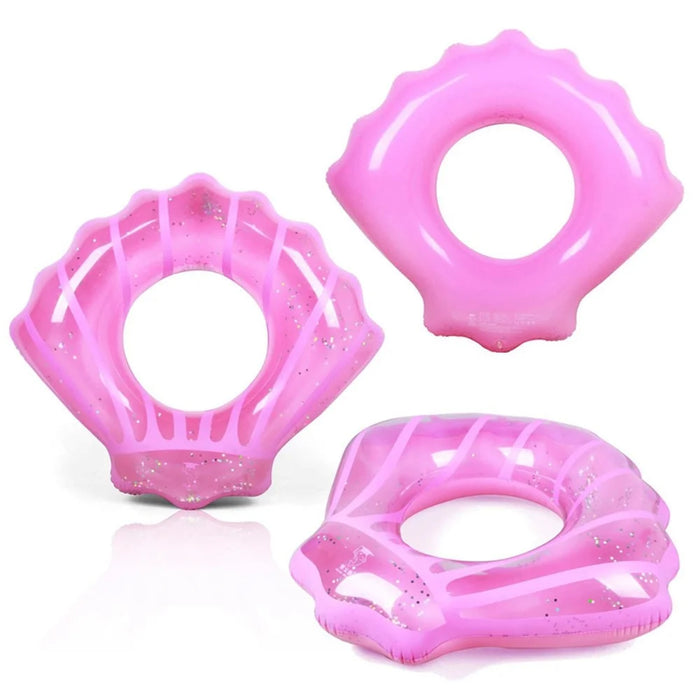 80*90cm Sequins Shell Shape Inflatable Swimming Ring Summer Pool Toy - Pink - 1