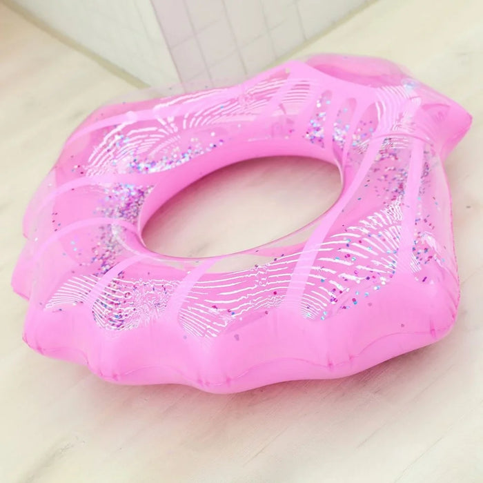 80*90cm Sequins Shell Shape Inflatable Swimming Ring Summer Pool Toy - Pink - 5