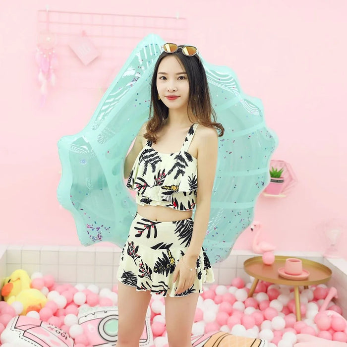 70*80cm Scallop Shell Inflatable Swim Ring Glitter Sequins Summer Swim Tube Inflatable Pool Toy - Blue - 3