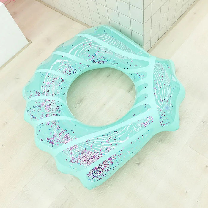 70*80cm Scallop Shell Inflatable Swim Ring Glitter Sequins Summer Swim Tube Inflatable Pool Toy - Blue - 6