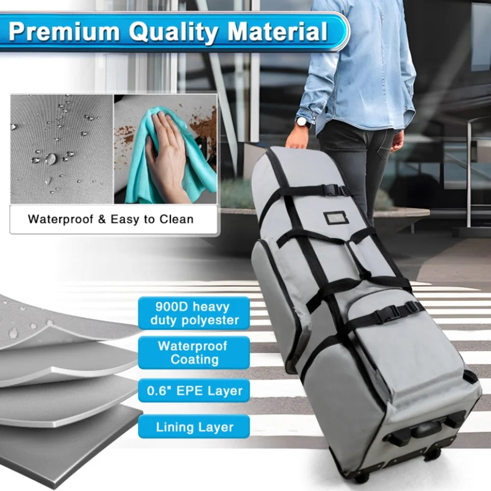 JE521 Portable Golf Travel Bag Waterproof 900D Polyester Golf Club Carrier with Wheels - Grey - 2